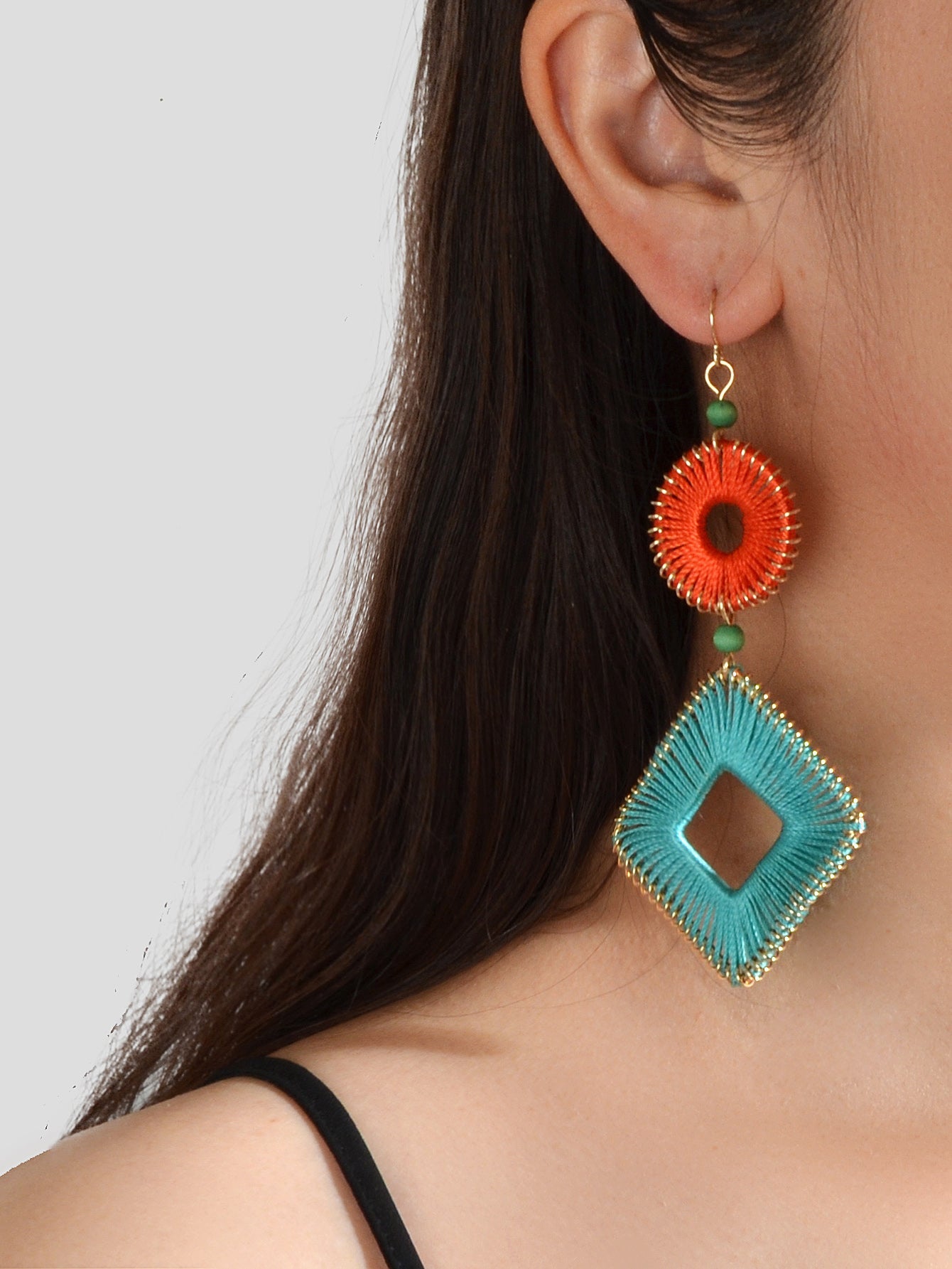 Boho Tribal Ethnic Red Blue Handmade Rope Braided Geometric Traditional Earrings-0