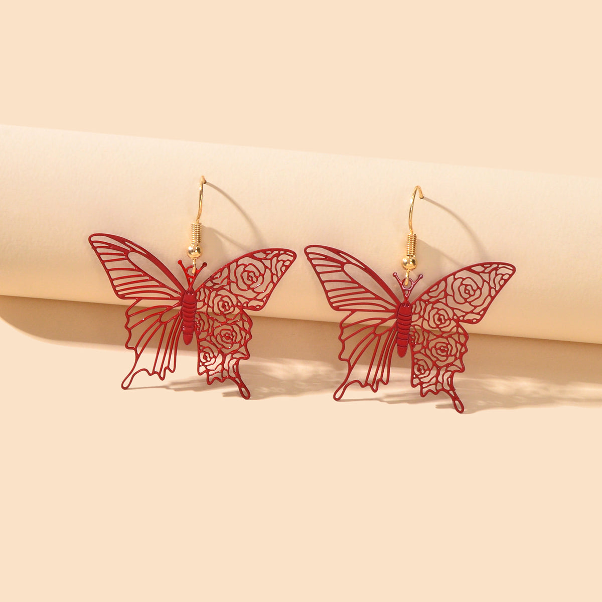 Creative Designer Jewellery Black Red Hollow Butterfly Dangle Insect Earrings-0