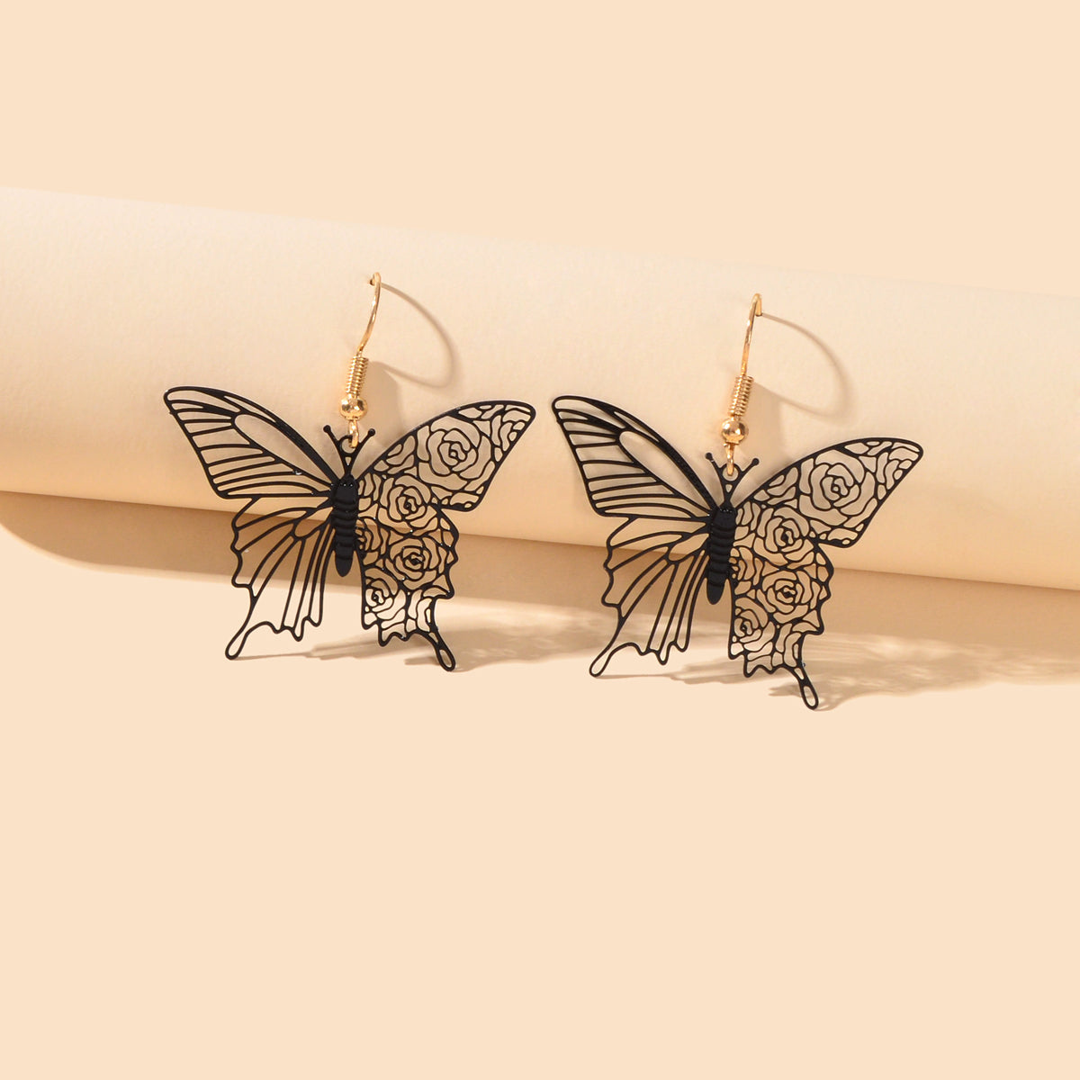 Creative Designer Jewellery Black Red Hollow Butterfly Dangle Insect Earrings-3