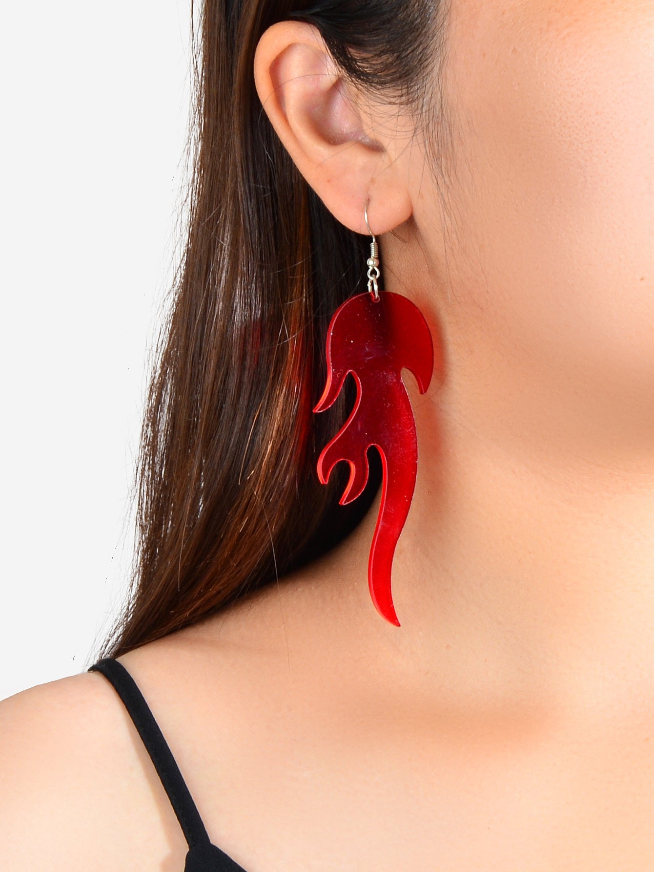 Hip Hop Punk Style Korean Red Acrylic Fire Big Statement Dangle Trendy Earrings-1
