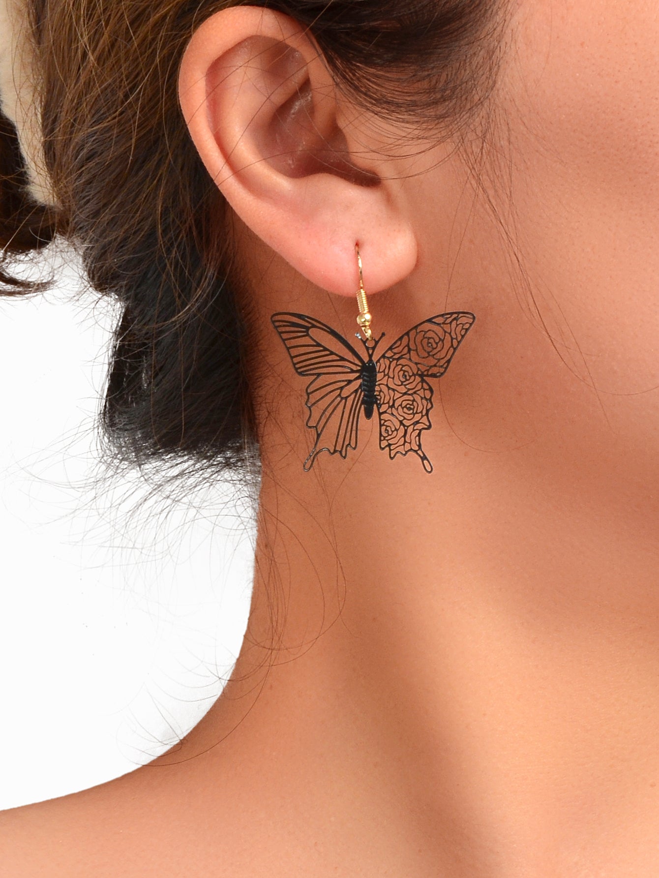 Creative Designer Jewellery Black Red Hollow Butterfly Dangle Insect Earrings-4