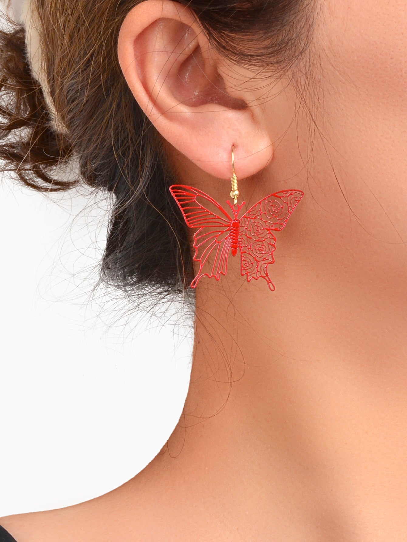 Creative Designer Jewellery Black Red Hollow Butterfly Dangle Insect Earrings-1