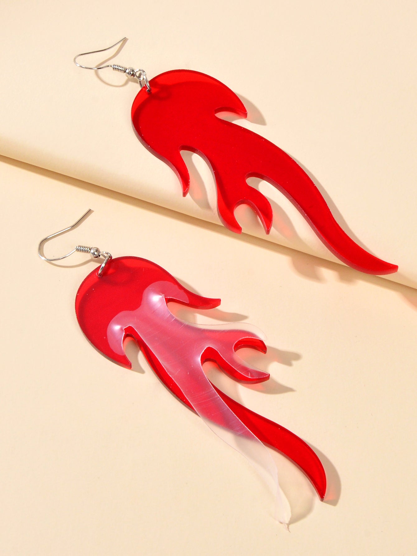 Hip Hop Punk Style Korean Red Acrylic Fire Big Statement Dangle Trendy Earrings-2