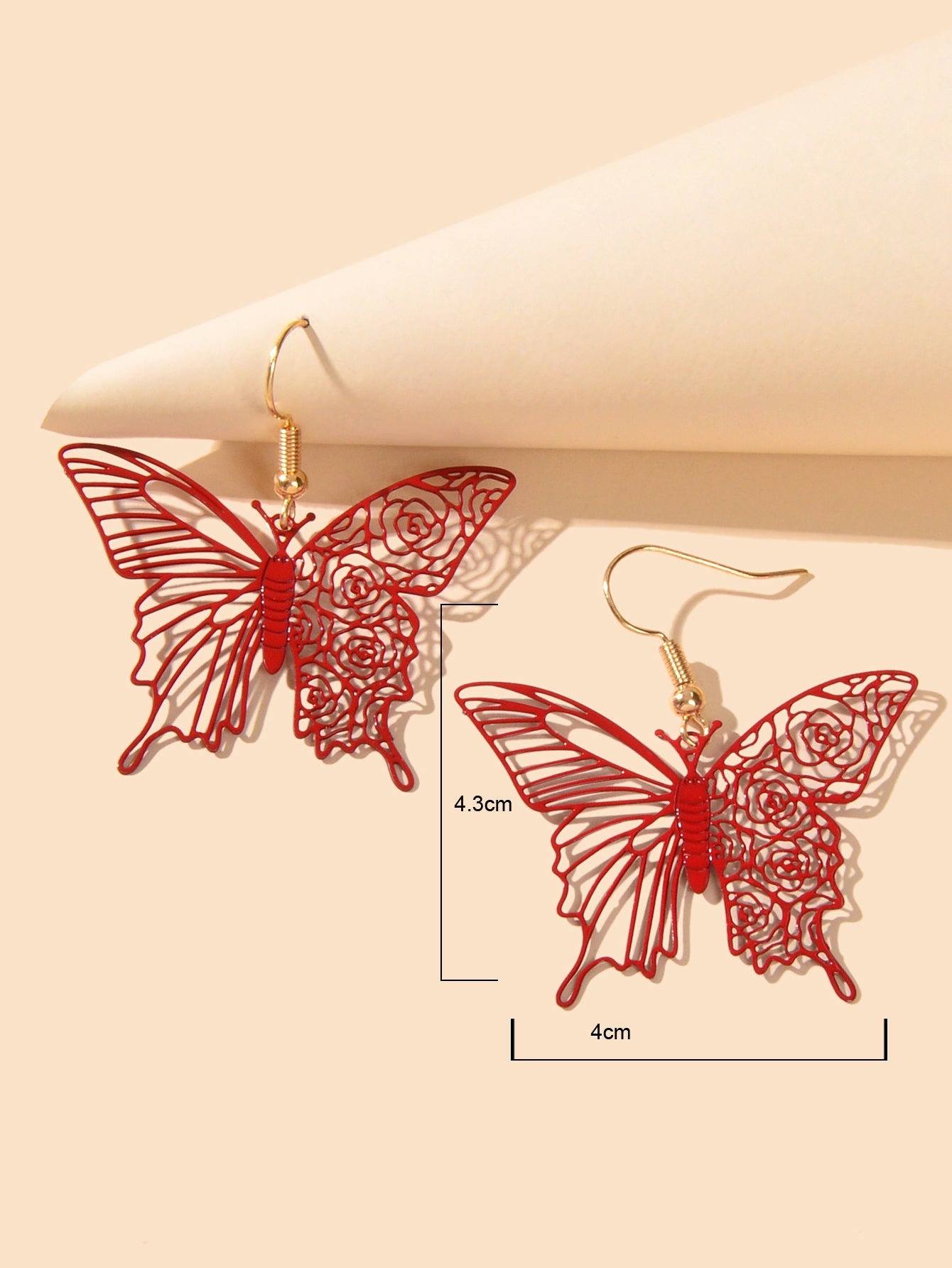 Creative Designer Jewellery Black Red Hollow Butterfly Dangle Insect Earrings-2