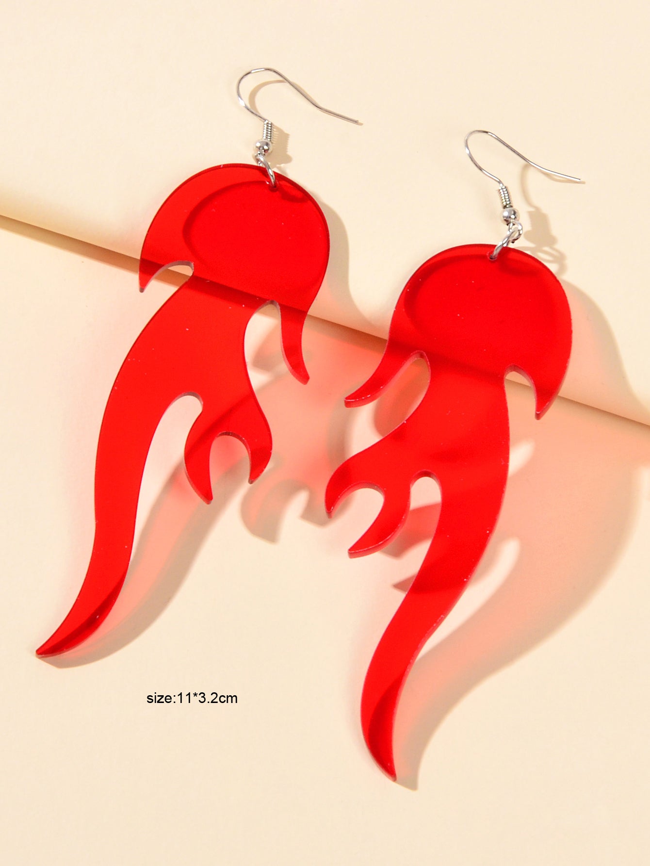 Hip Hop Punk Style Korean Red Acrylic Fire Big Statement Dangle Trendy Earrings-3