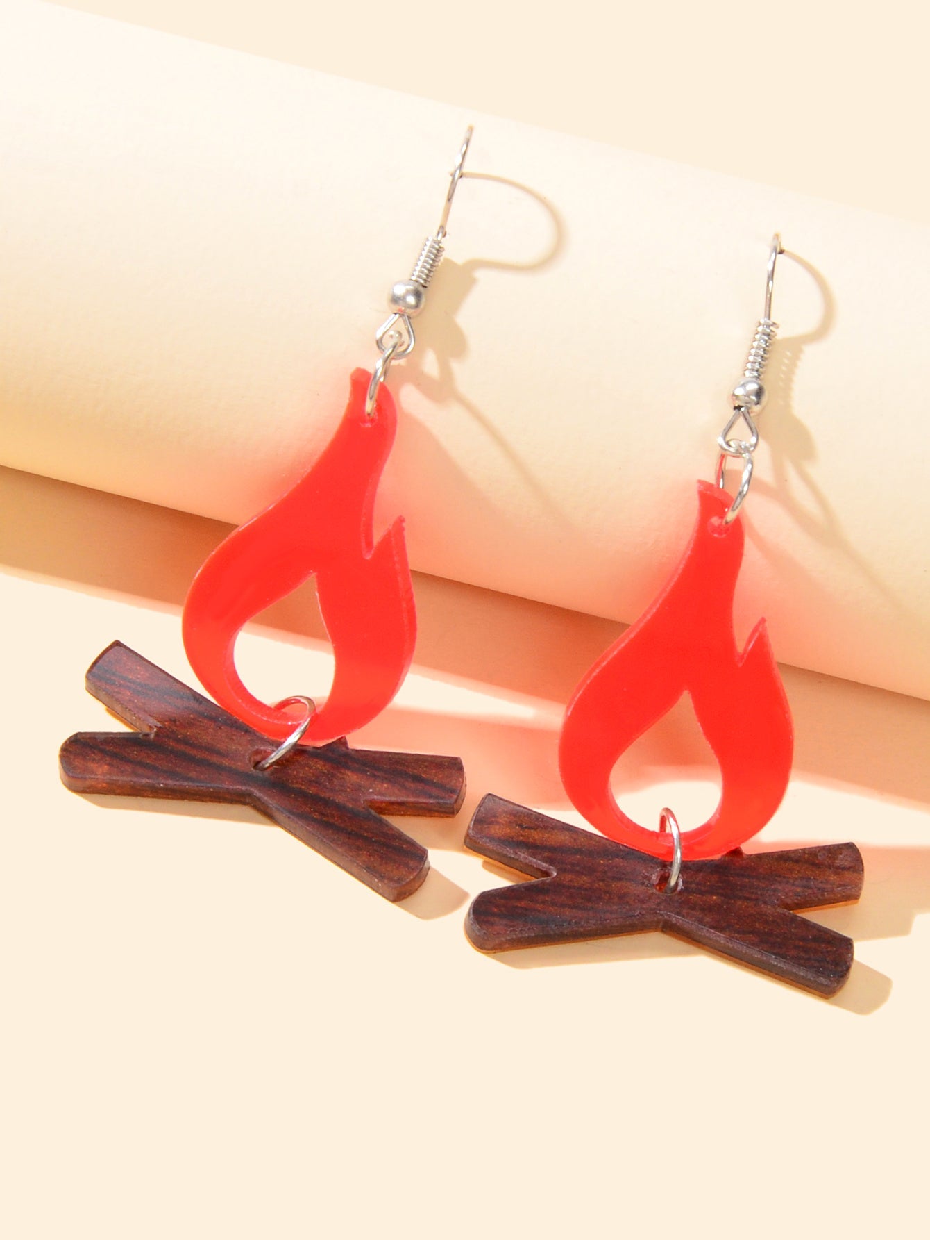 Red Flame Earrings Acrylic Creative Chic Firewood Fire Night Club Spark Jewelry-3