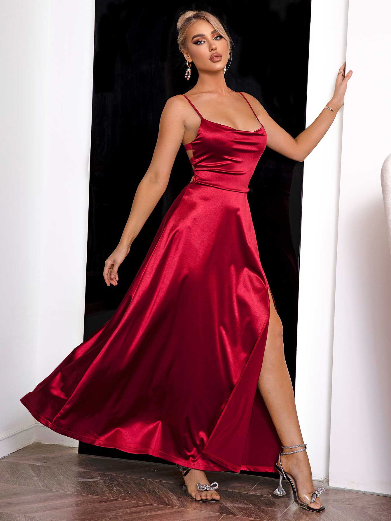 Elegant Wine Spaghetti Strap Dress