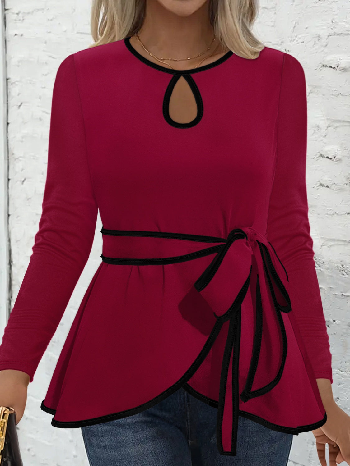 Full Sleeve Burgundy Peplum Tunic