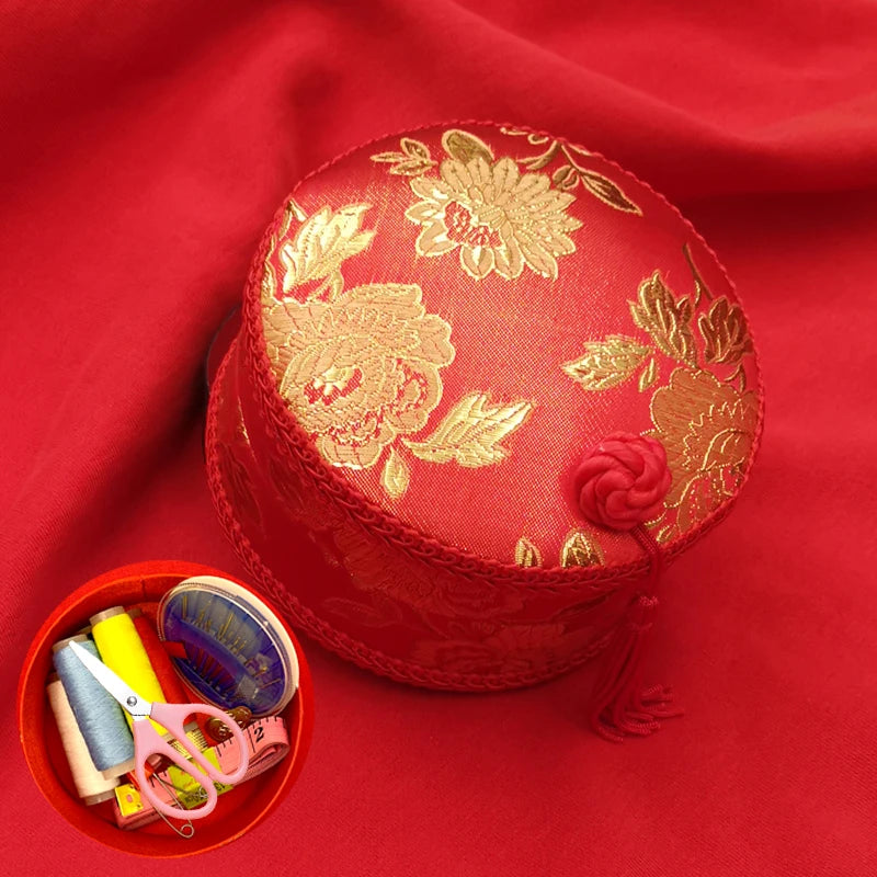 Red Hand-Embroidered Sewing Box