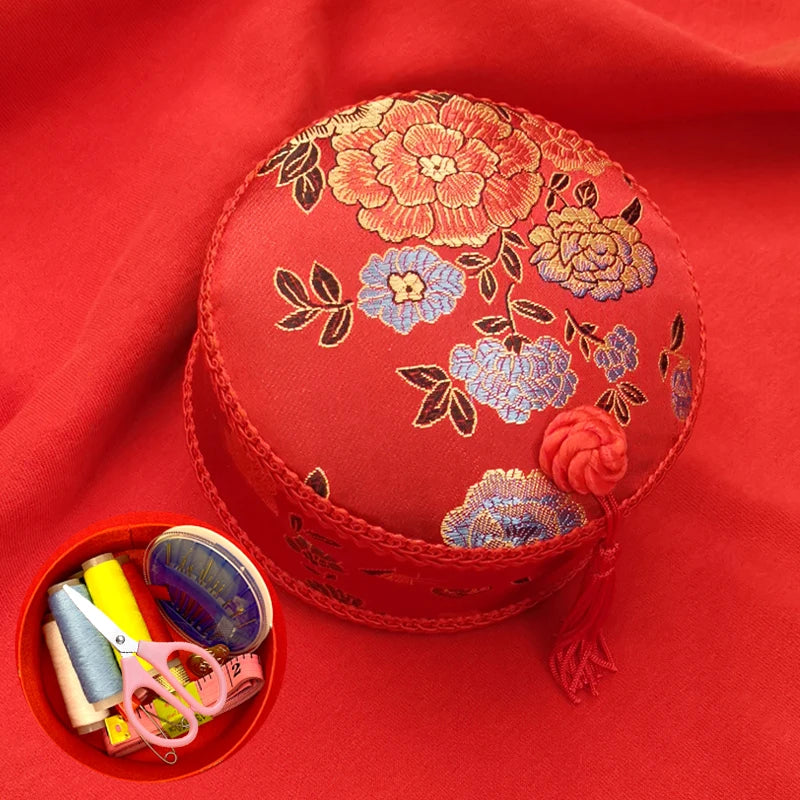 Red Hand-Embroidered Sewing Box