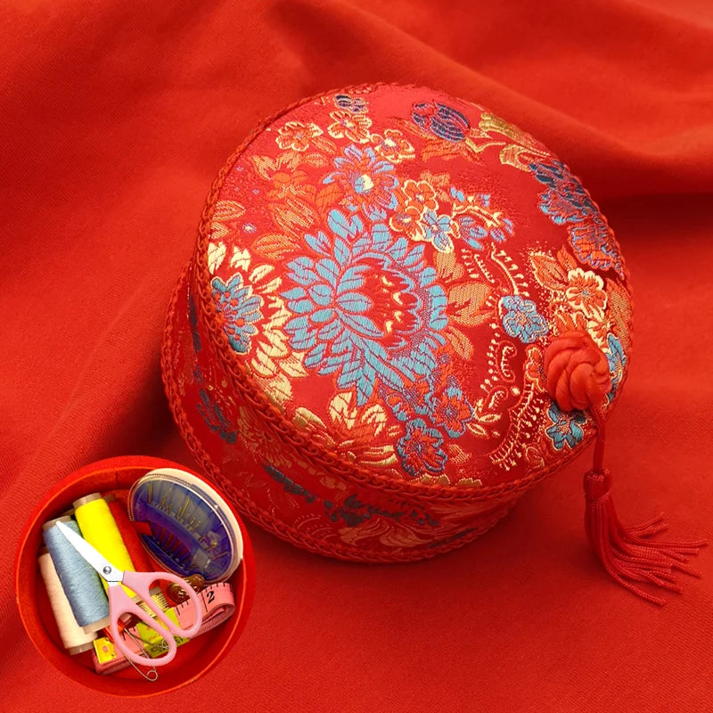 Red Hand-Embroidered Sewing Box