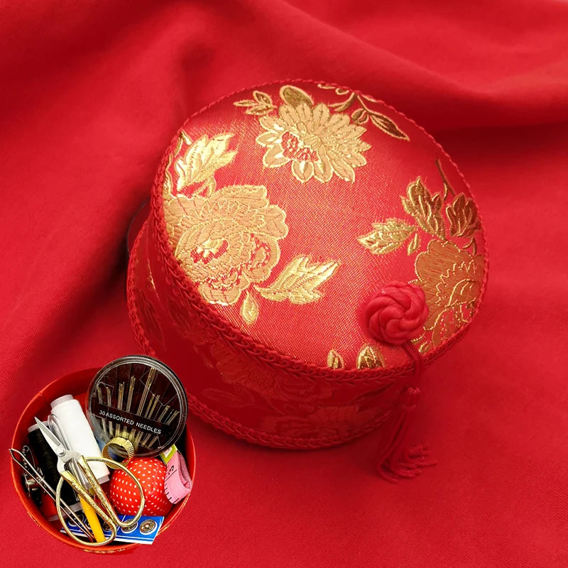 Red Hand-Embroidered Sewing Box