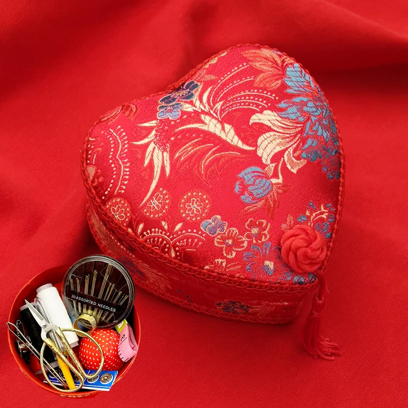 Red Hand-Embroidered Sewing Box