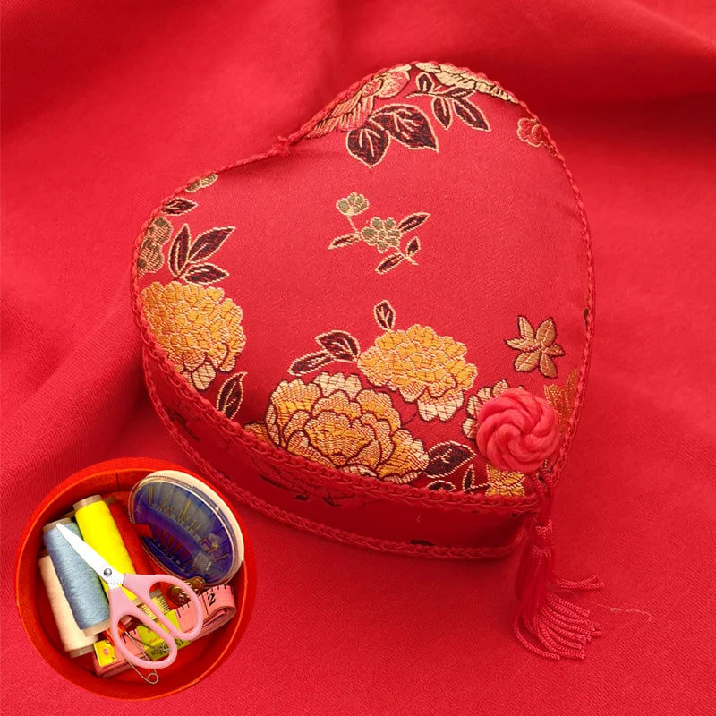 Red Hand-Embroidered Sewing Box