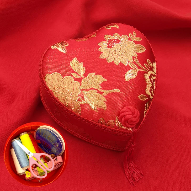 Red Hand-Embroidered Sewing Box