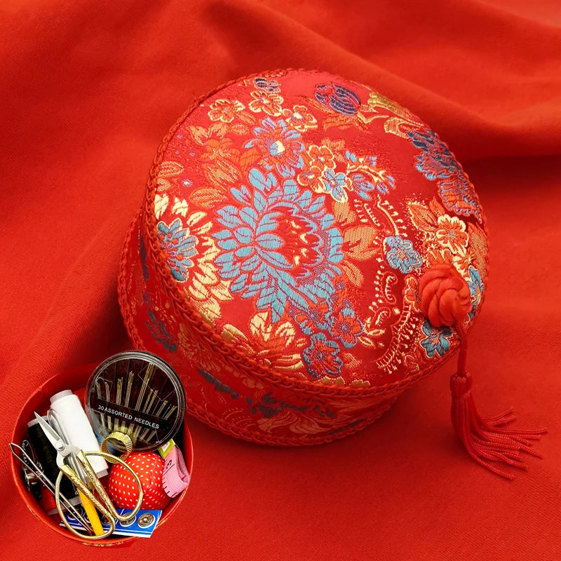 Red Hand-Embroidered Sewing Box