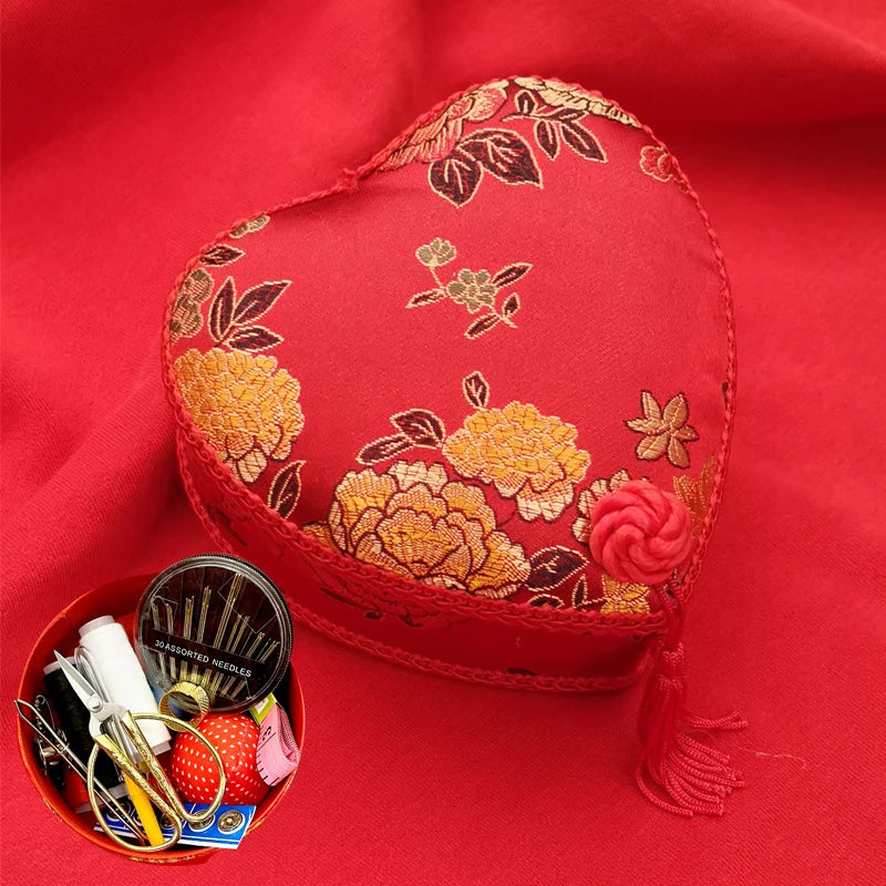 Red Hand-Embroidered Sewing Box