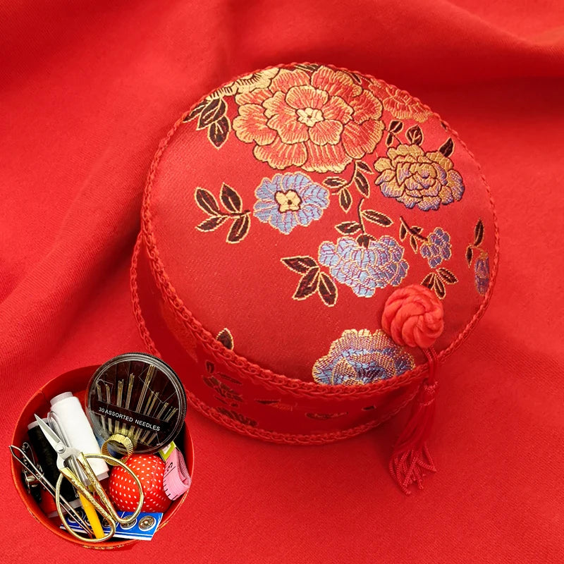 Red Hand-Embroidered Sewing Box