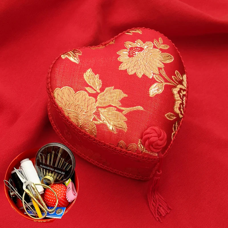 Red Hand-Embroidered Sewing Box