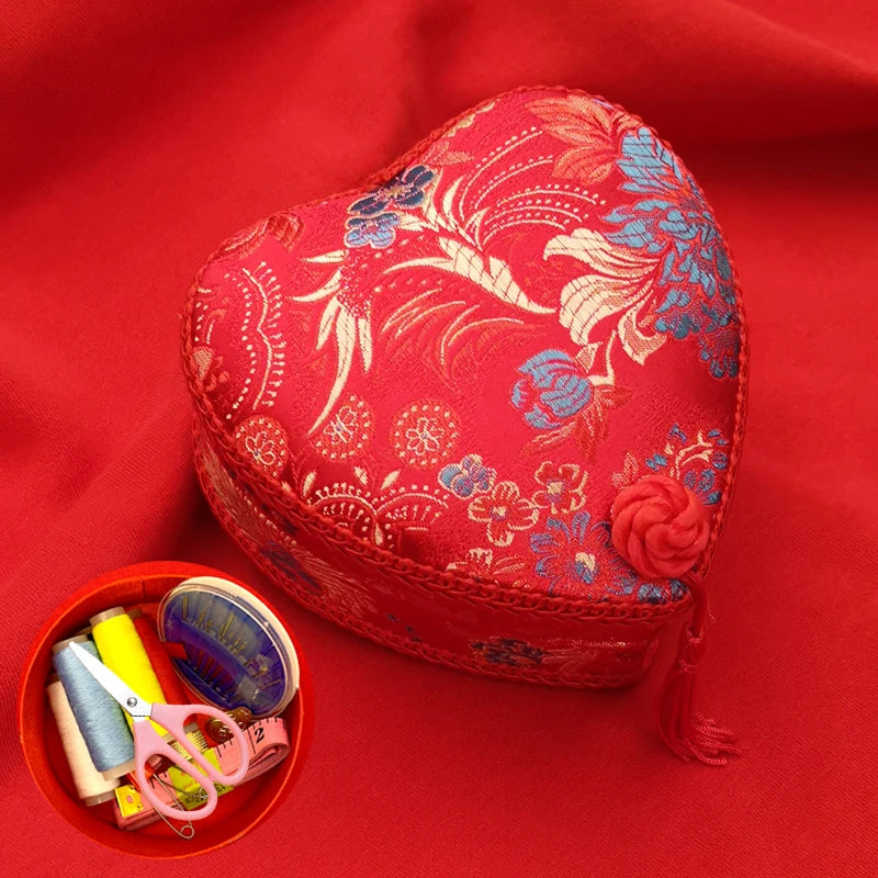 Red Hand-Embroidered Sewing Box