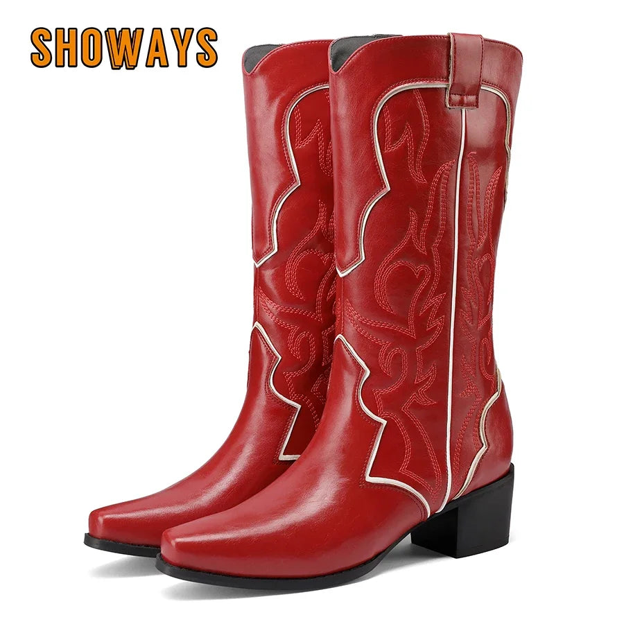 Embroidery Women's Mid-calf Cowboy Boots