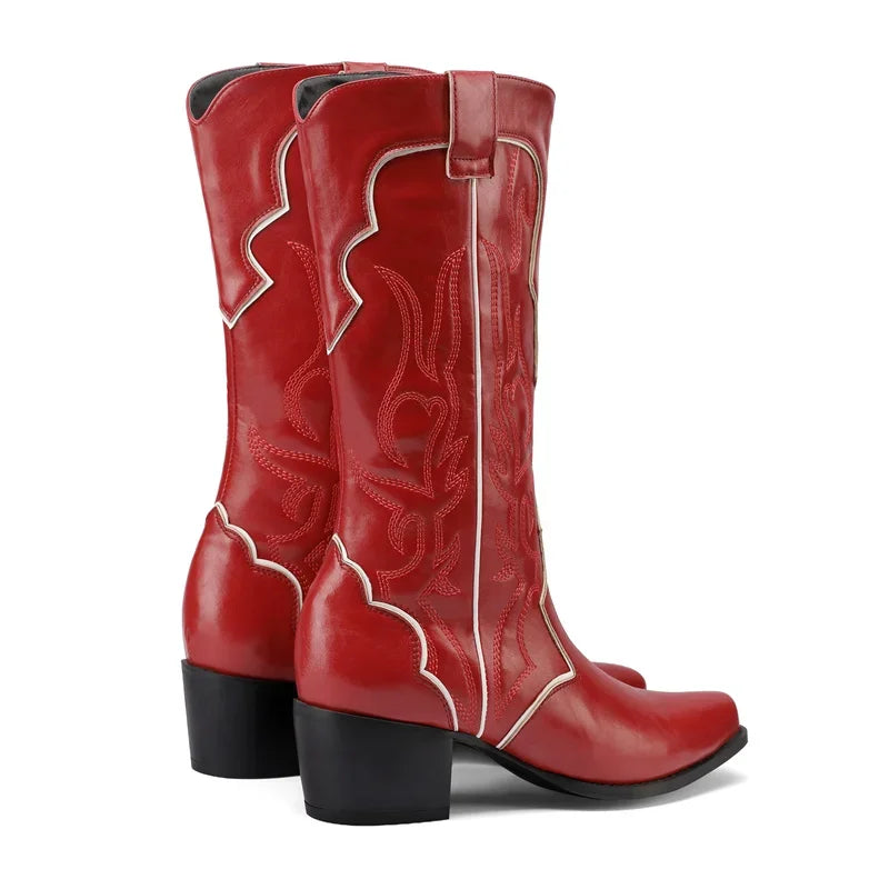 Embroidery Women's Mid-calf Cowboy Boots