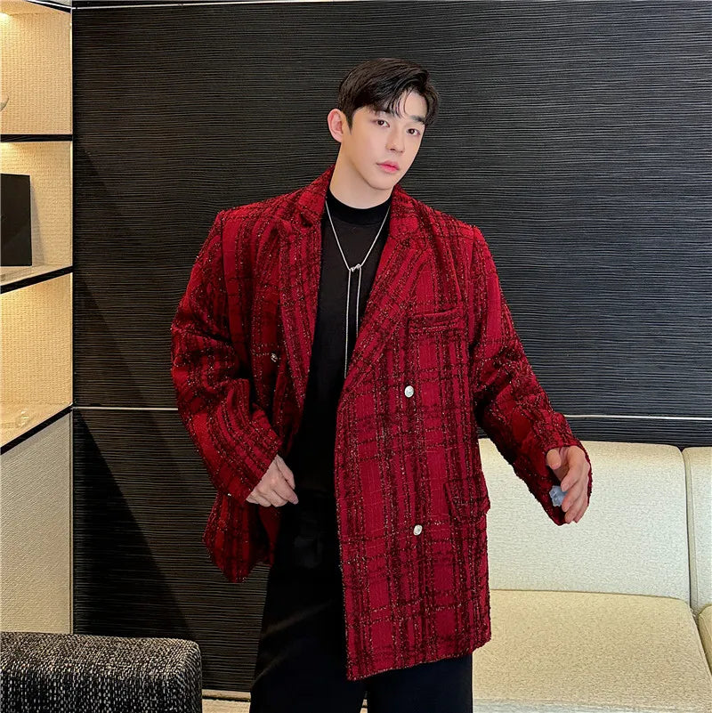 Chic Men's Red Tweed Blazer