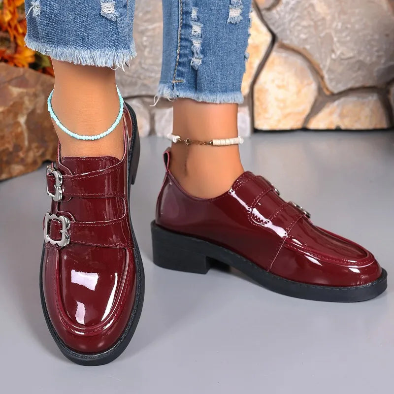 Chunky Heels Red Loafers
