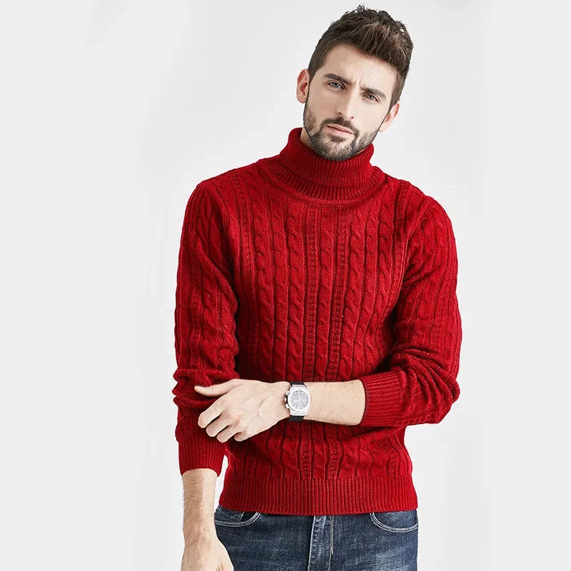 Mens Long Sleeve Cable Knit Turtleneck