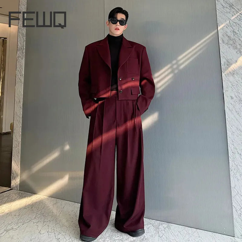 Men's Two-Piece Single-Breasted Blazer & Wide Leg Pants