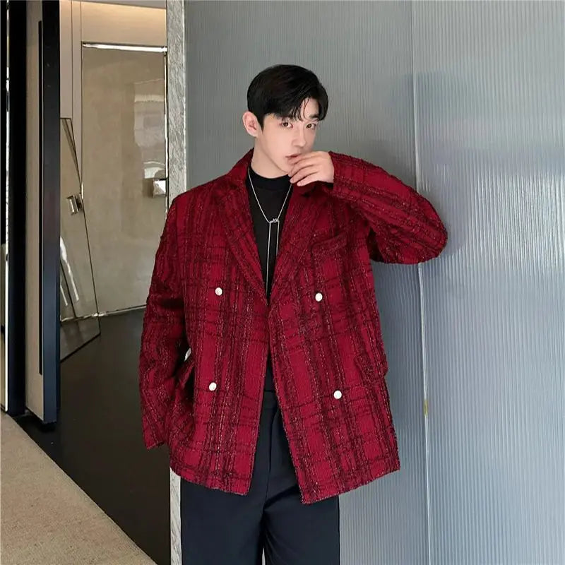 Chic Men's Red Tweed Blazer