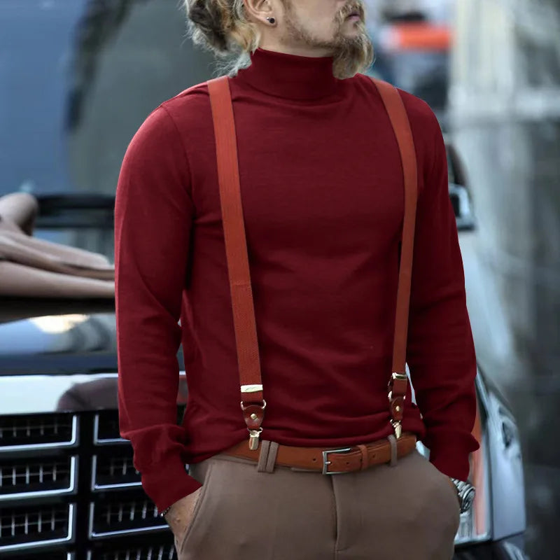 Mens Wine Red Turtleneck Sweater