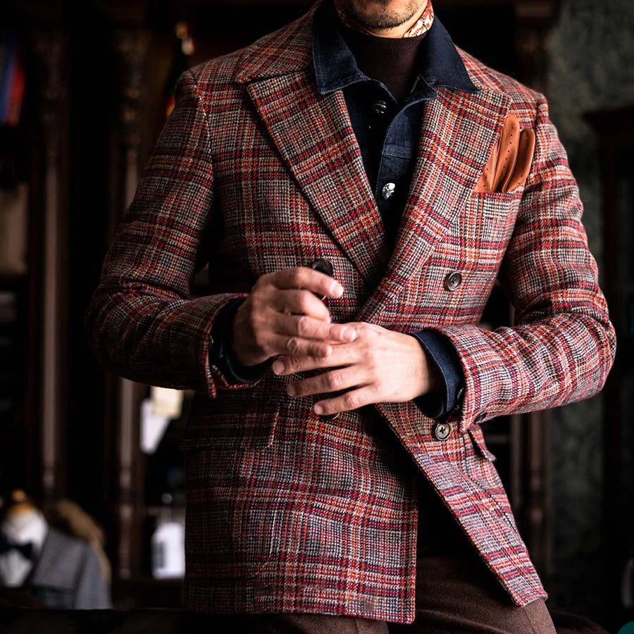 Red Plaid Men's Classic Blazer
