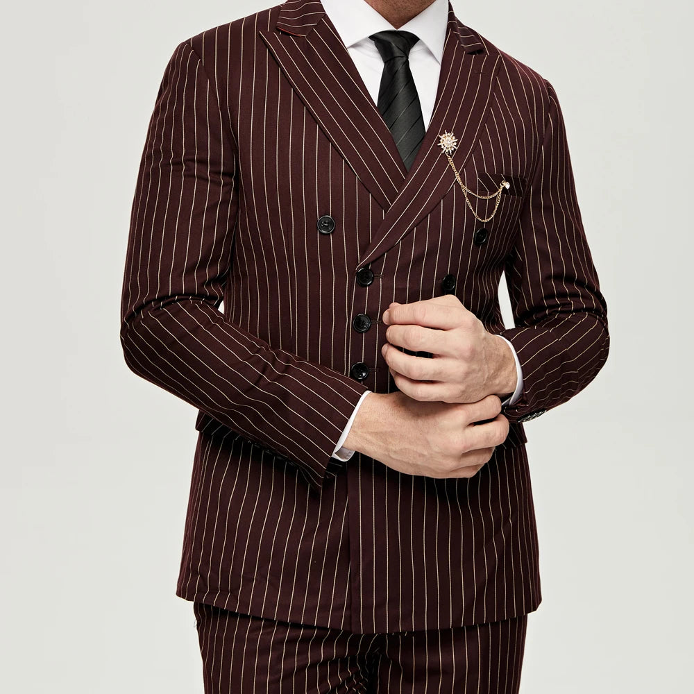 Wine Pinstripe Suit