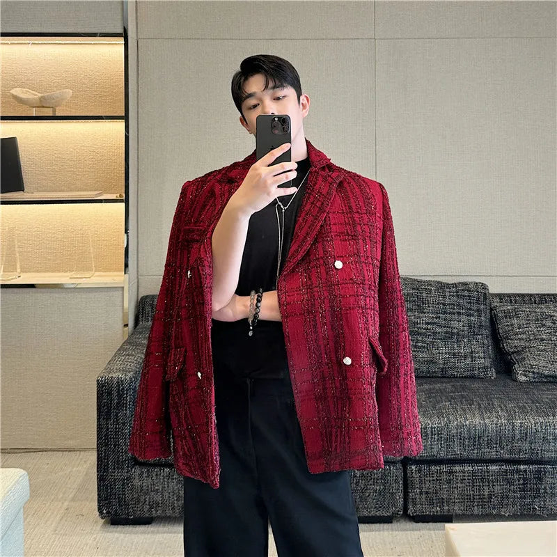 Chic Men's Red Tweed Blazer