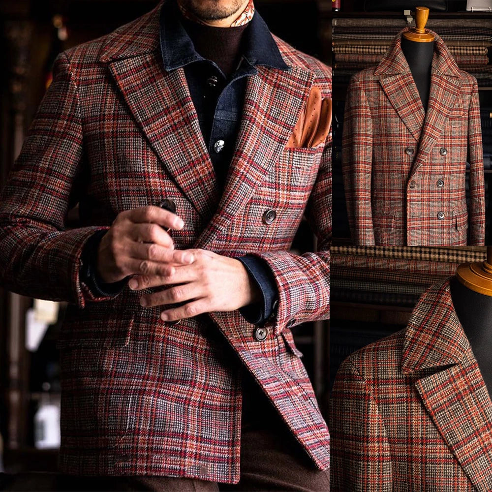 Red Plaid Men's Classic Blazer