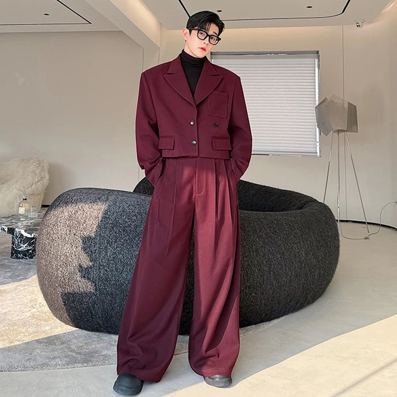 Men's Two-Piece Single-Breasted Blazer & Wide Leg Pants