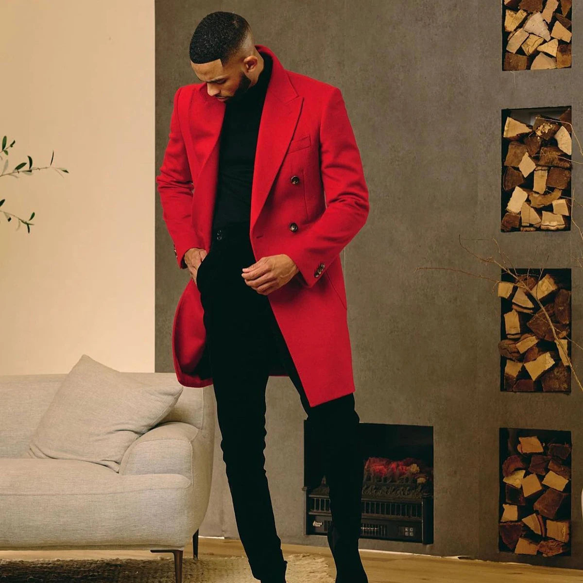 Men's Long Double Breasted Overcoat
