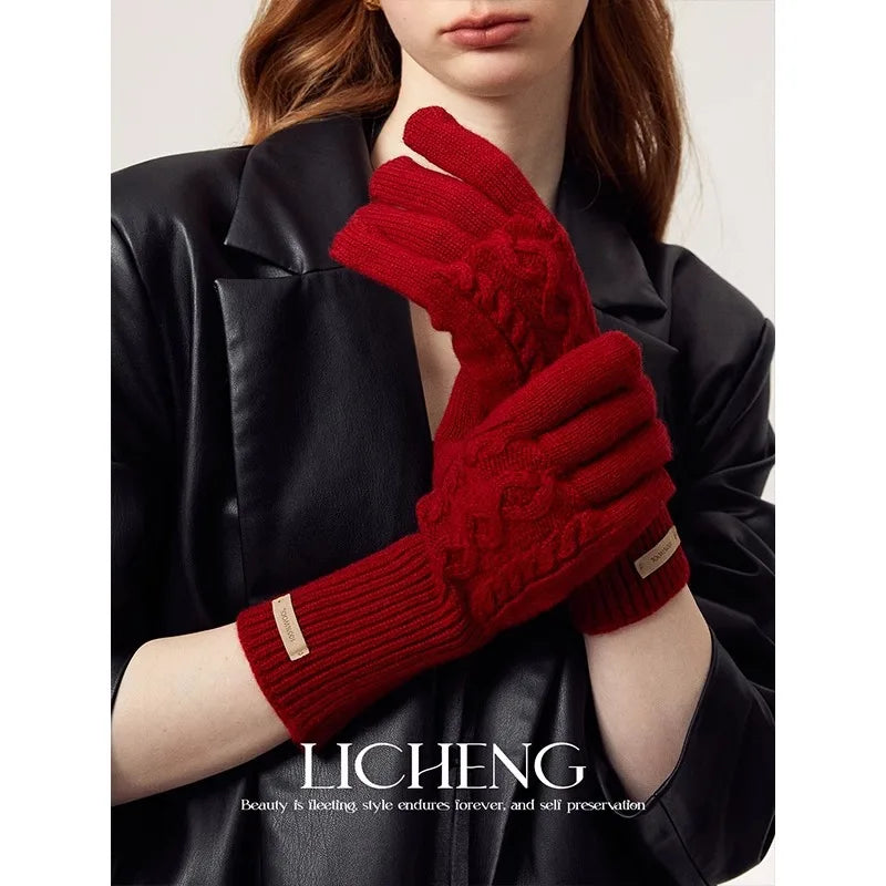 Red Wool Winter Gloves