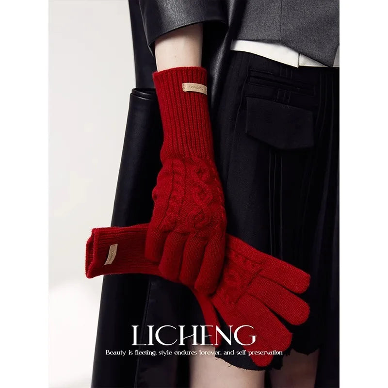 Red Wool Winter Gloves