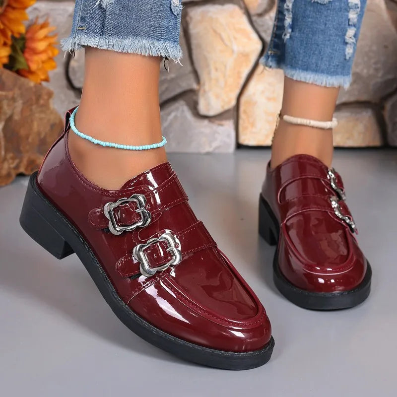 Chunky Heels Red Loafers