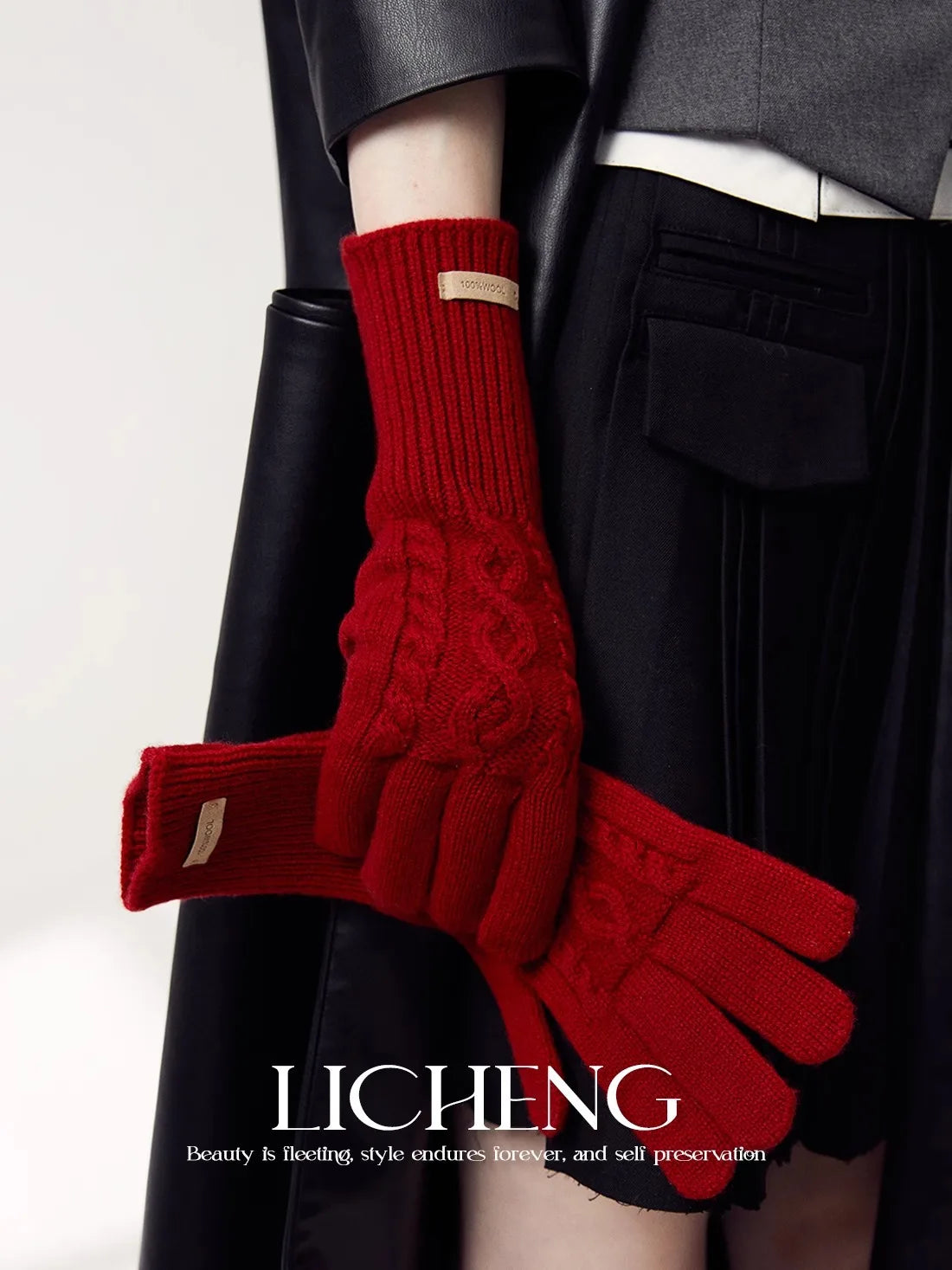 Red Wool Winter Gloves