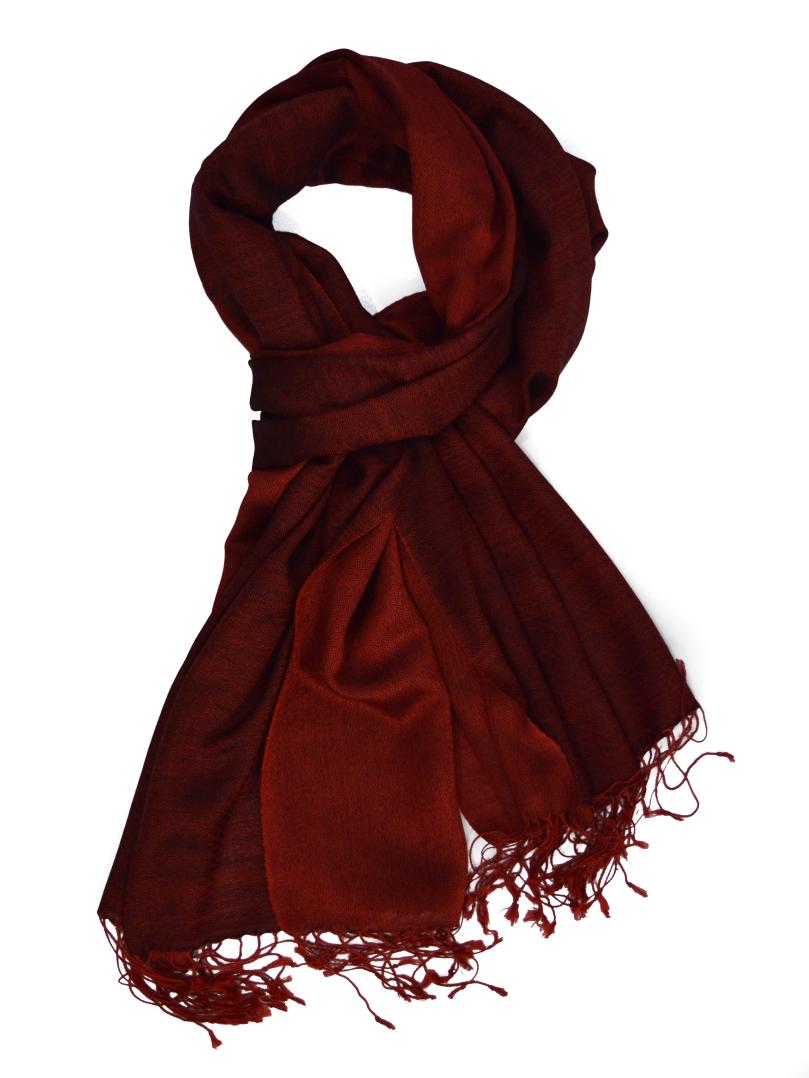 Red & Black Two Tone Wool And Silk Blend Scarf-5