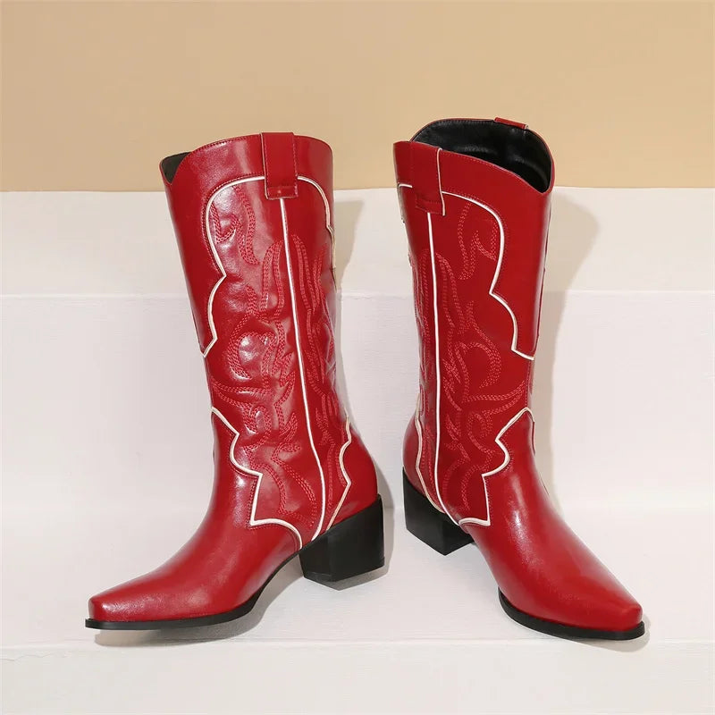 Embroidery Women's Mid-calf Cowboy Boots