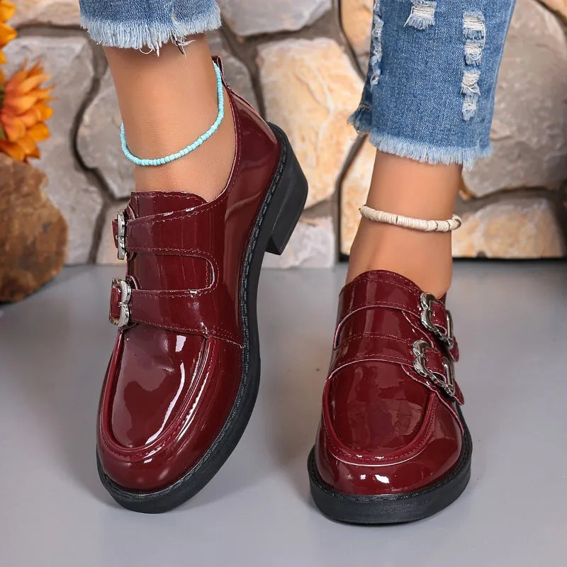 Chunky Heels Red Loafers