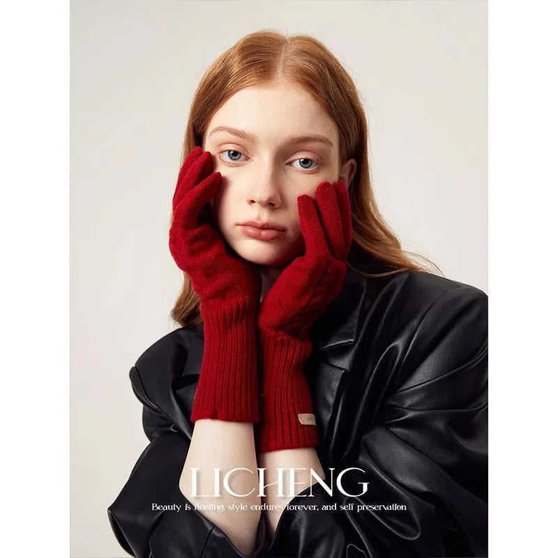 Red Wool Winter Gloves