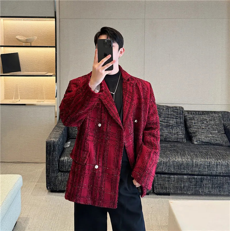 Chic Men's Red Tweed Blazer