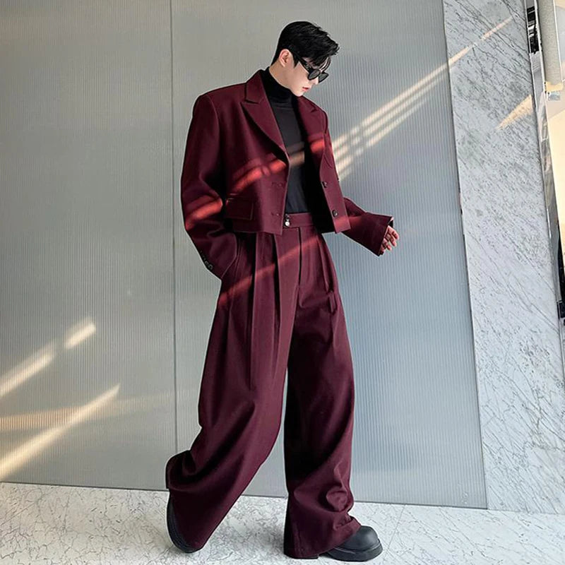 Men's Two-Piece Single-Breasted Blazer & Wide Leg Pants
