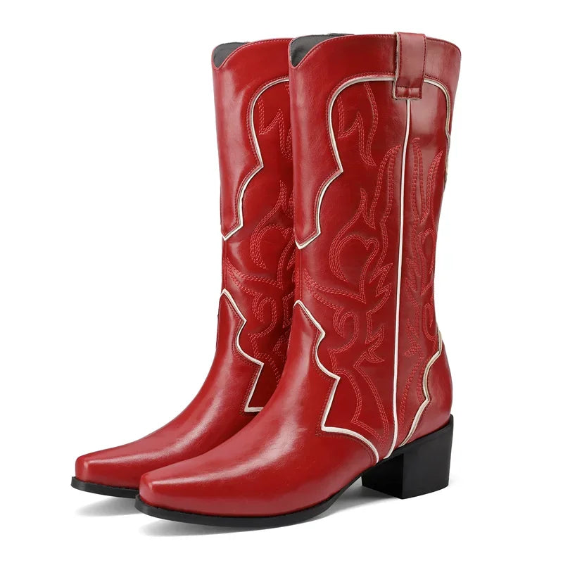 Embroidery Women's Mid-calf Cowboy Boots