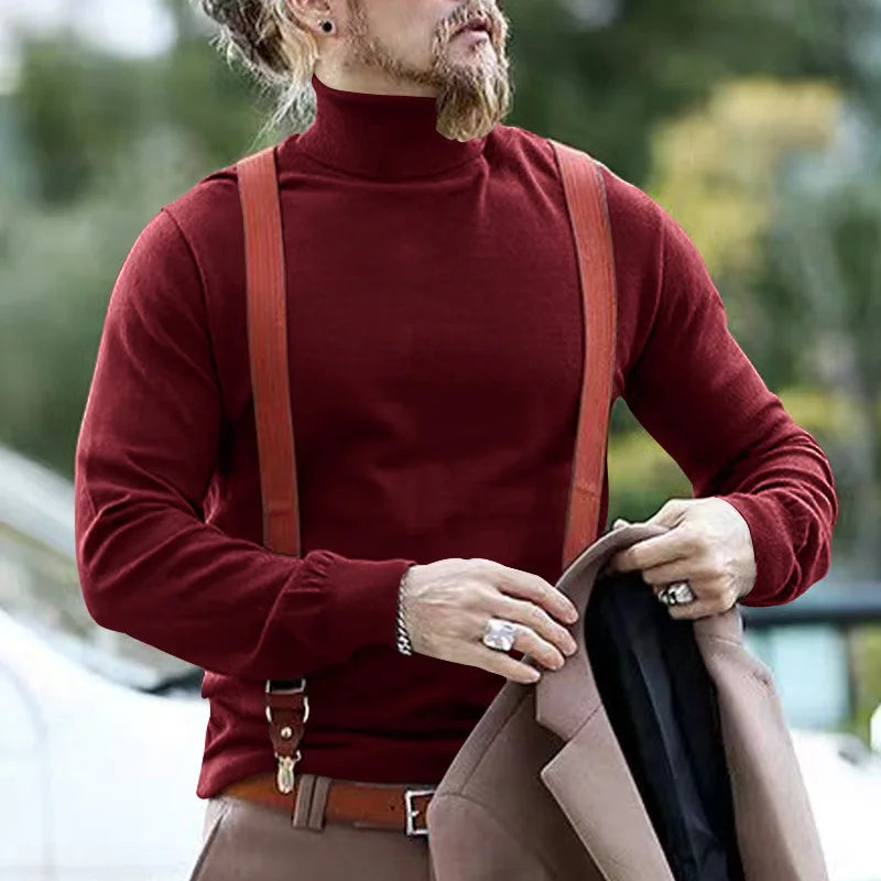 Mens Wine Red Turtleneck Sweater